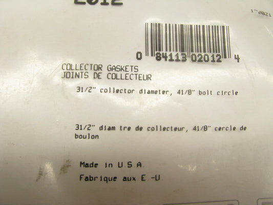 Fel-pro 2012 Collector Gaskets, Round, Steel Core Laminate, 4-Hole, 3.5 In.