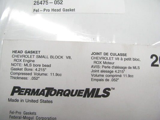 Fel-Pro 26475-052 MLS Cylinder Head Gasket - CHEVY SBC ROX 4.215''BORE, .052''