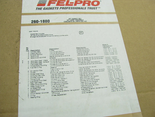 Fel-pro 260-1880 Engine Full Rebuild Gasket Set - 1999-2001 GM 4.8L 5.3L V8