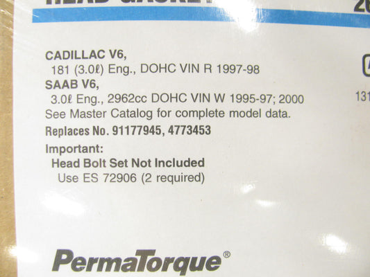 Fel-Pro 26189PT Cylinder Head Gasket 97-98 Cadillac 181, 95-97; 00 Saab 3.0L V6