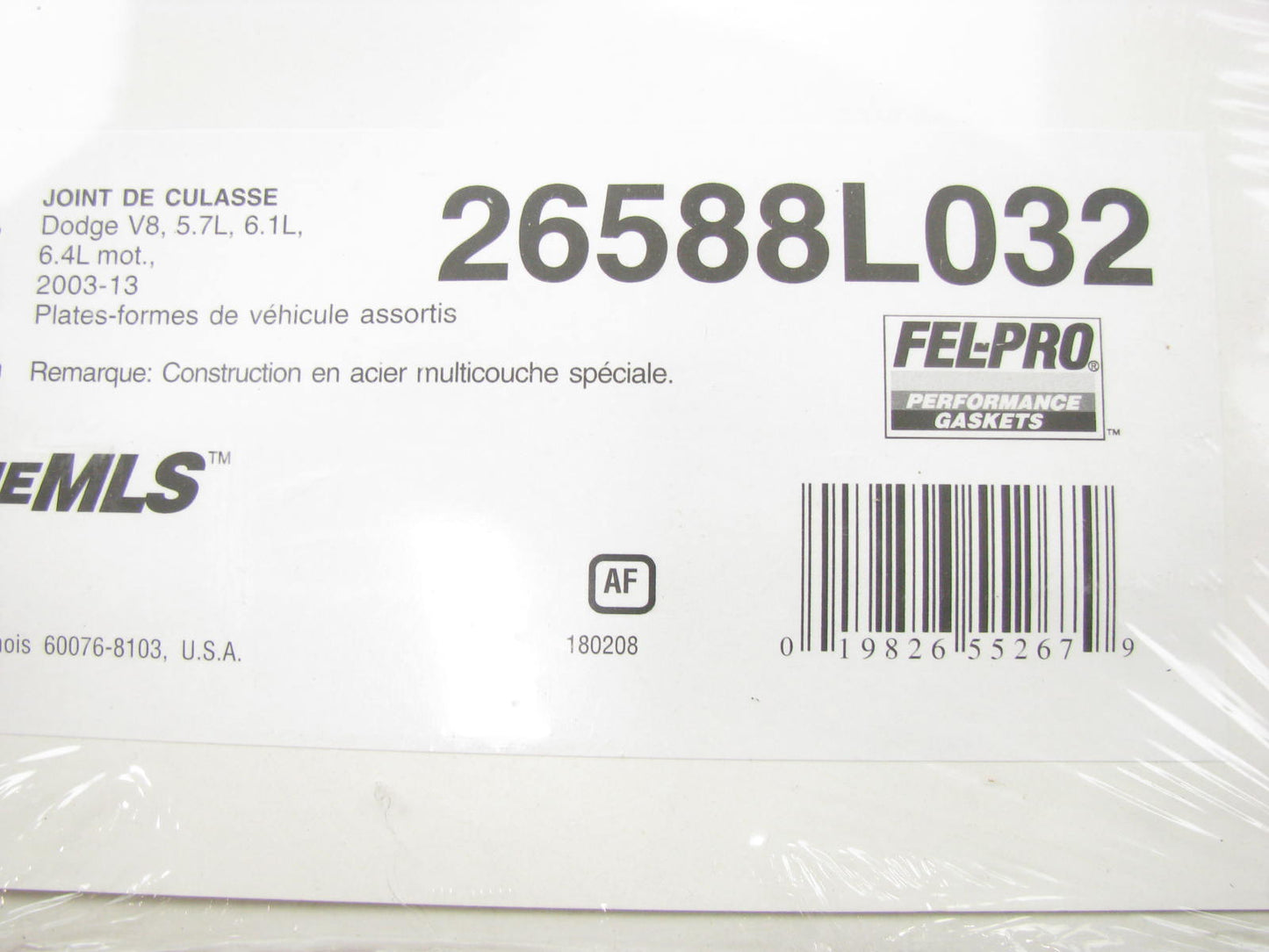 Felpro 26588L032 Left MLS Head Gasket For 2003-2013 HEMI V8, 4.124'' BORE SIZE