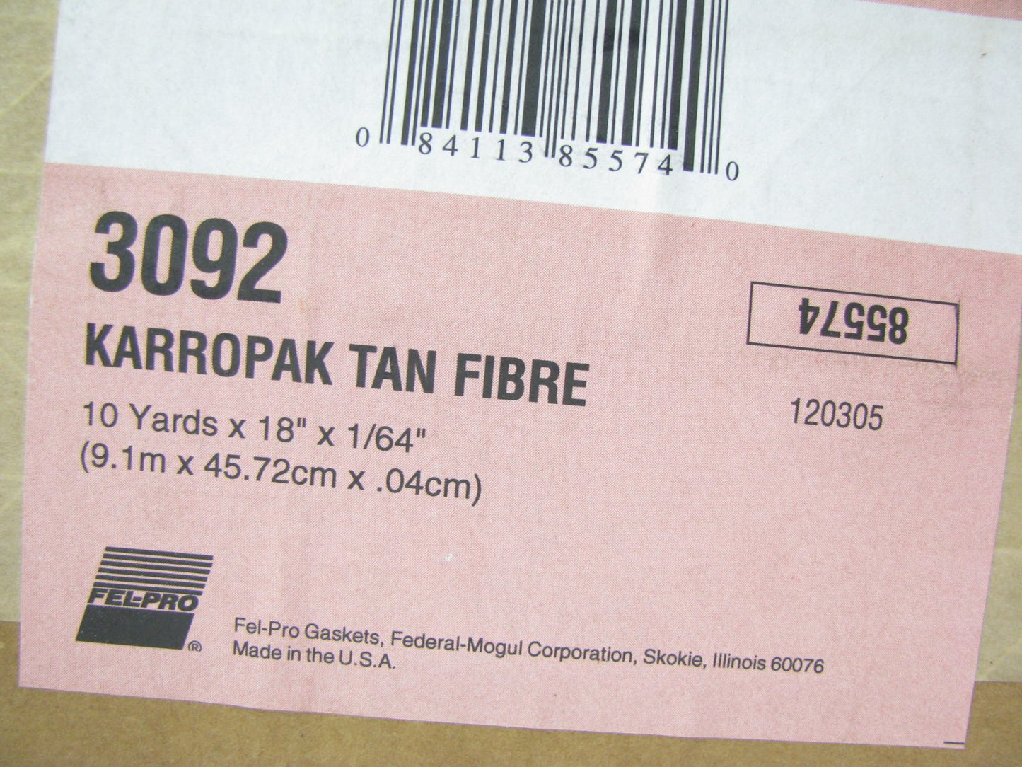 Fel-Pro 3092 Karropak Tan Fibre Gasket Sheet Material - 1/64'' X 18'' X 10 Yards