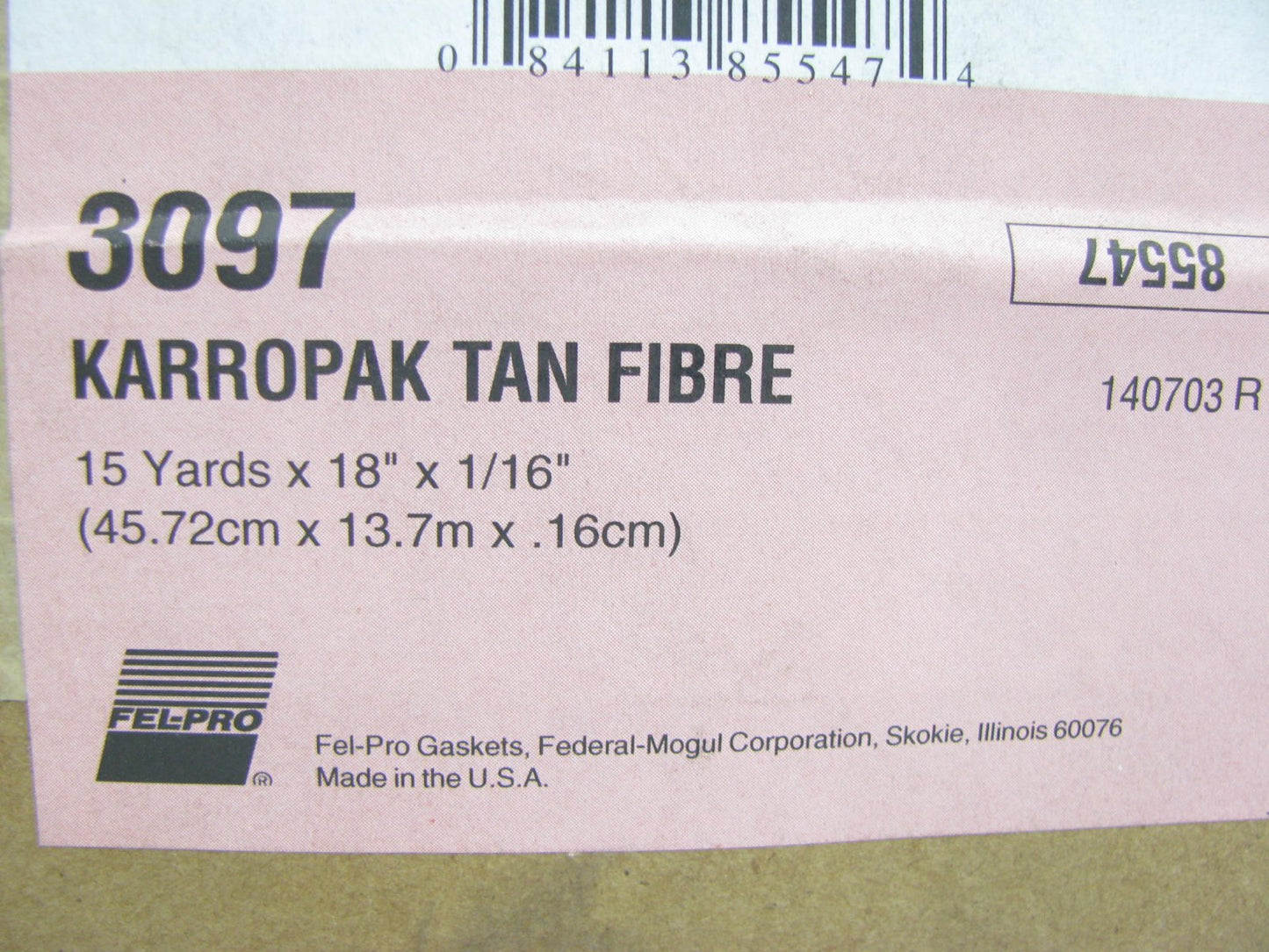 Fel-pro 3097 Karropak Tan Gasket Material Fiber Roll 1/16'' X 18'' X 15 Yds. Roll