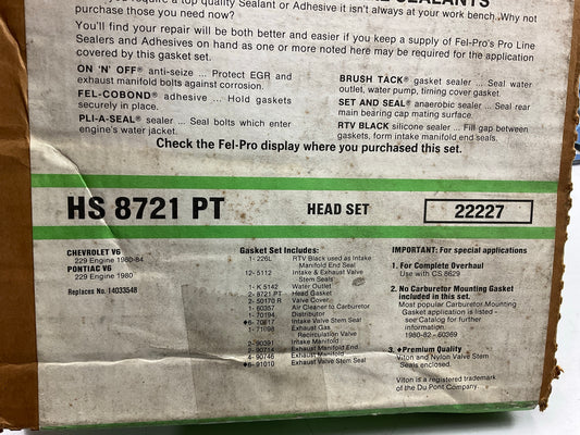 (2) Fel-Pro 8721PT Engine Cylinder Head Gasket 1980-1984 Chevrolet 3.8L-V6 (229)
