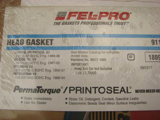 Fel-Pro 9112PT Cylinder Head Gasket For 1987-00 Plymouth Mitsubishi 3.0L V6