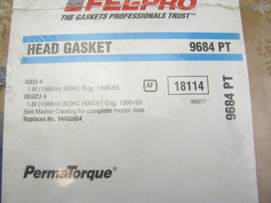 FEL-PRO 9684PT Cylinder Head Gasket - 90-93 Geo Storm 91-93 Isuzu Stylus 1.6L L4