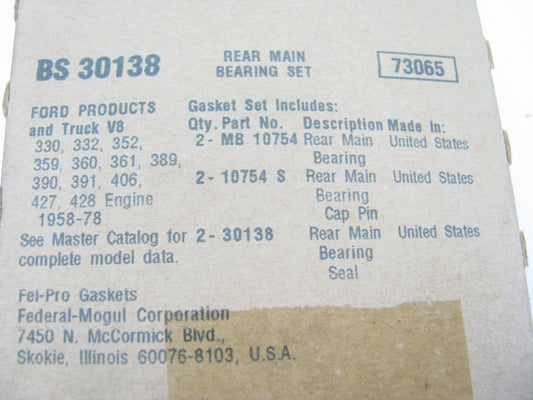 Fel-Pro BS30138 REAR Engine Crankshaft Main Seal 57-77 Ford 332 352 361 390 406