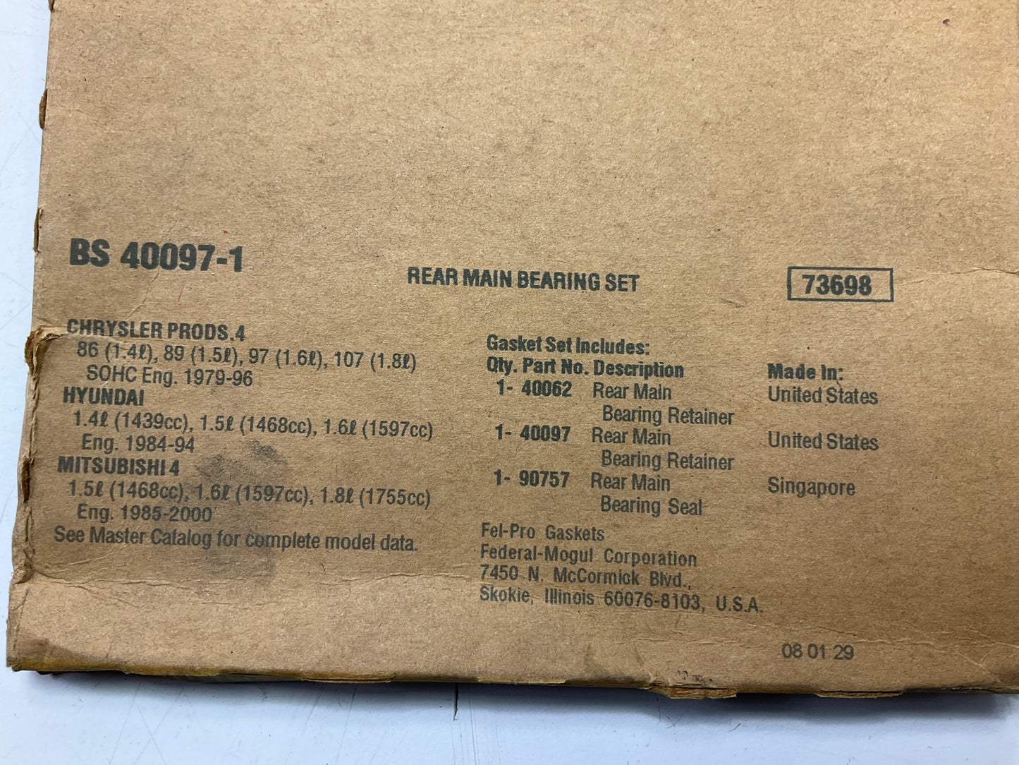 Fel-Pro BS40097-1 Rear Main Seal Set For 1979-1996 Chrysler 1.4L 1.5L 1.6L 1.8L