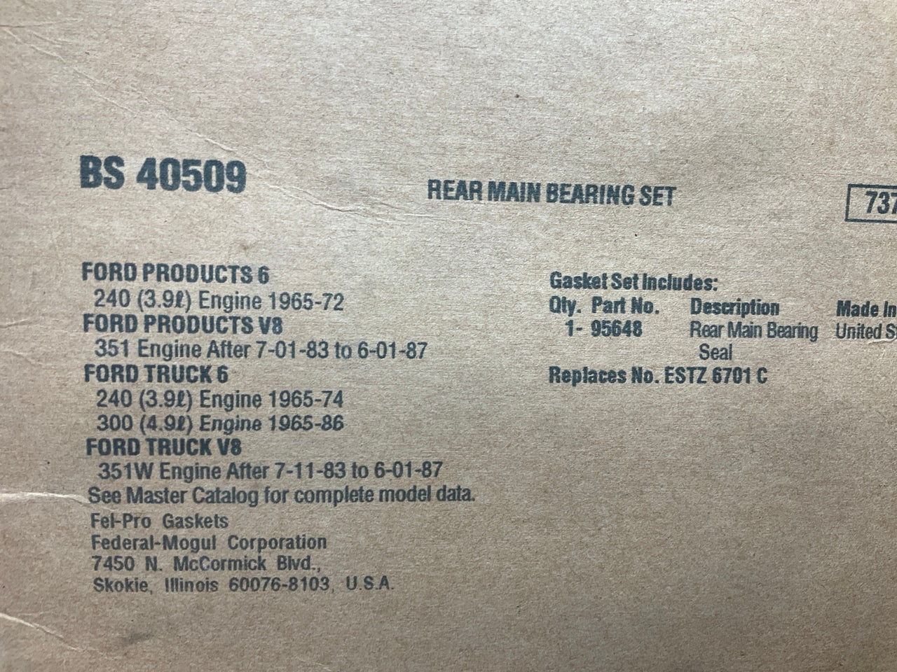 Fel-pro BS40509 Rear Main Crankshaft Seal 1965-1987 Ford 240 300 I6 351 V8