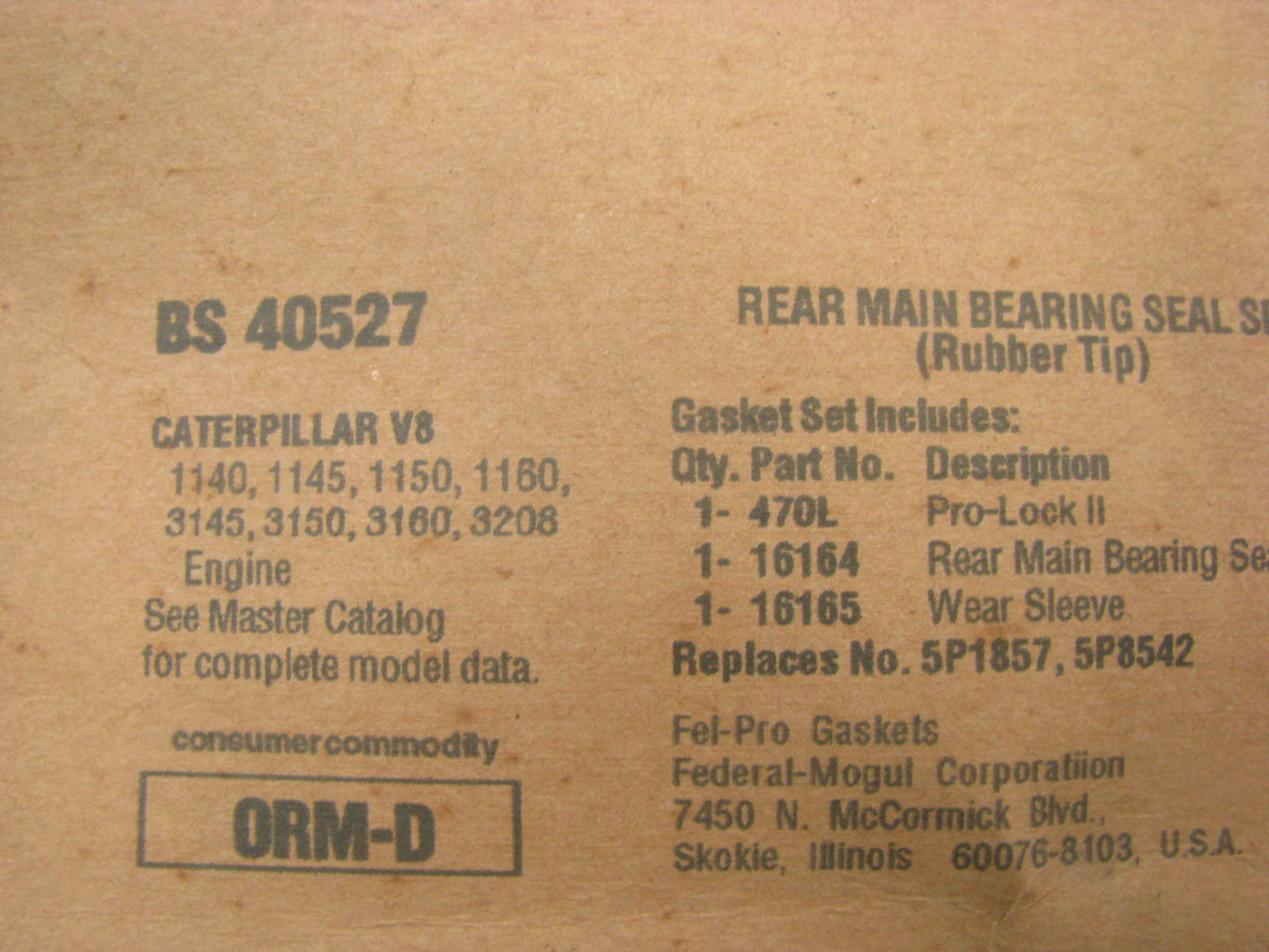 Fel-Pro BS40527 Rear Main Seal For Cat 1140 1145 1150 1160 3145 3150 3160 3208