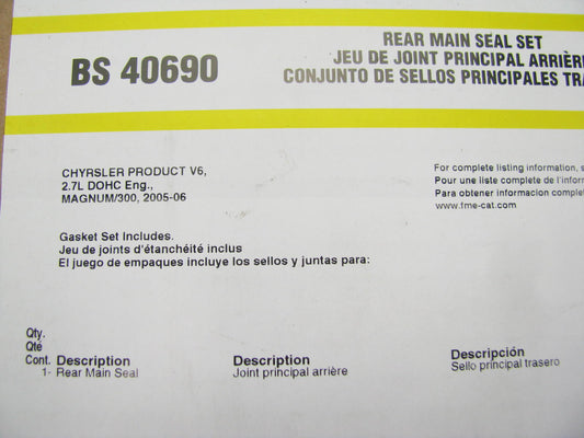 Fel-pro BS40690 Engine Crankshaft Seal Kit Rear For 2005-2010 Chrysler 2.7L-V6