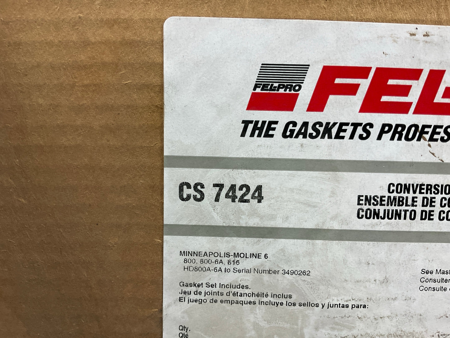 Fel-pro CS7424 Conversion Lower Gasket Set Minneapolis Moline 800, 800-6A , 816