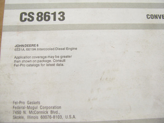 Fel-pro CS8613 Conversion Lower Gasket Set For John Deere 3531A 6619A Diesel