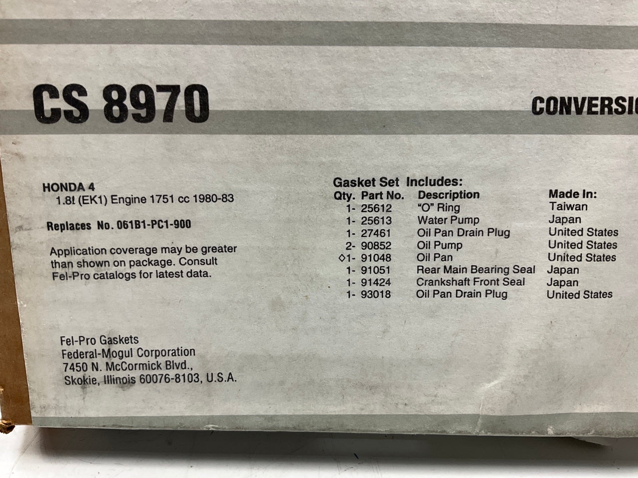 Fel-Pro CS8970 Engine Oil Pan Gasket For 1980-1983 Honda EK1
