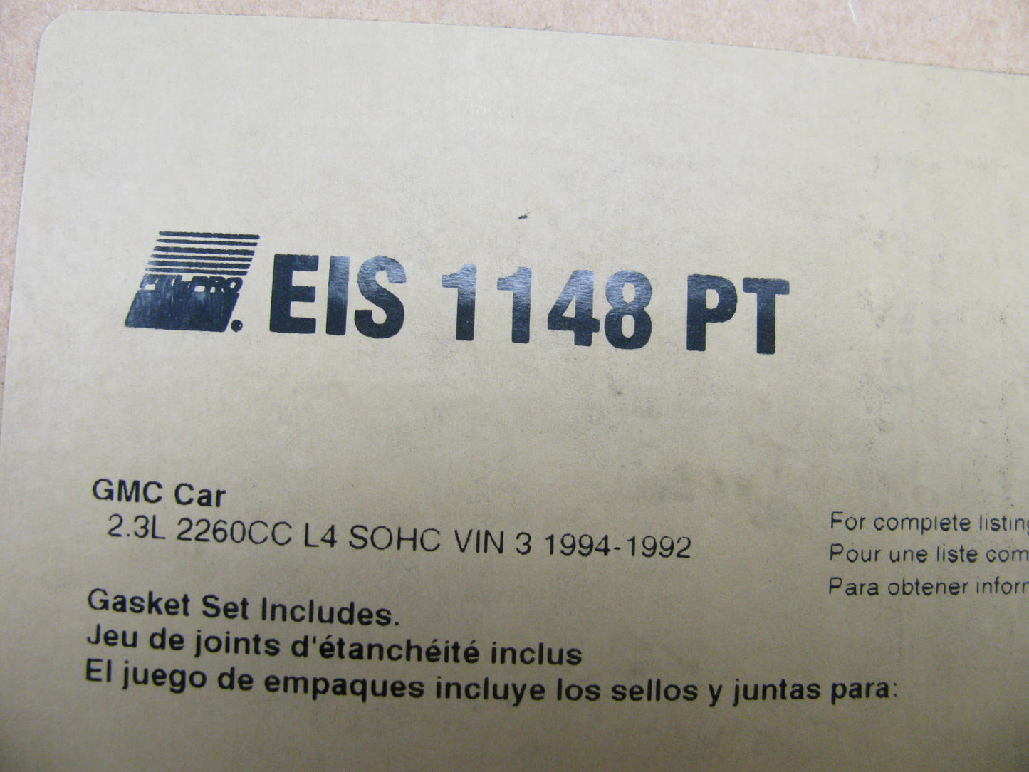 Fel-pro EIS1148PT PARTIAL Engine Rebuild Gasket Kit - 1992-1994 GM 2.3L QUAD-4