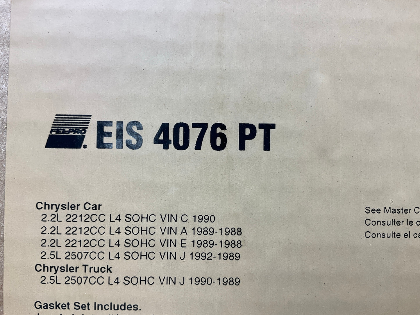Fel-Pro EIS4076PT Engine Rebuilder Gasket Set For 1988-1989 Chrysler 2.2L-L4