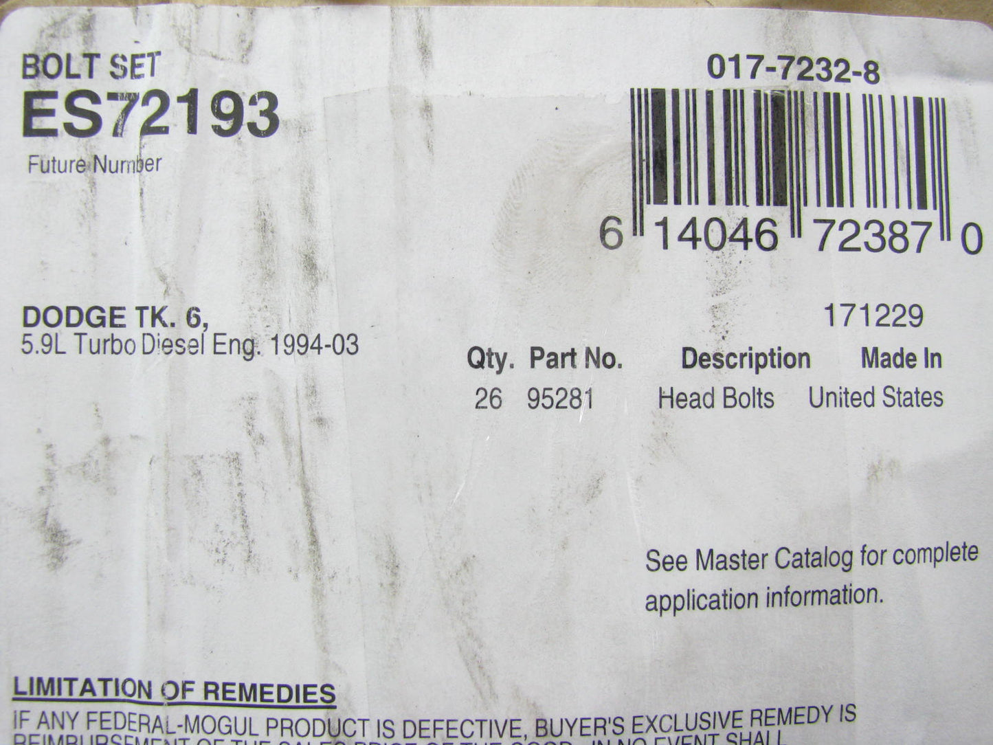 Fel-pro ES72193 Cylinder Head Bolt Set For 98-13 Ram 5.9L 6.7L Cummins Diesel