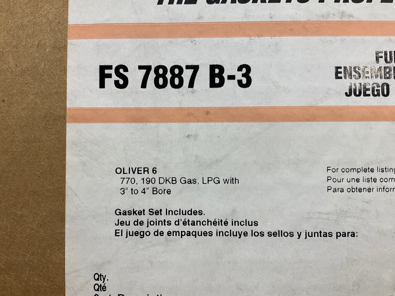 Fel-pro FS7887B-3 Engine Rebuild Gasket Set Oliver 770 3.2L 3.5L Tractor LPG Gas