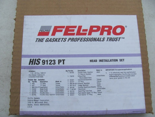 Fel-pro HIS9123PT Engine Cylinder Head Gasket Set 1988-1991 Honda 1.5L 1.6L-L4