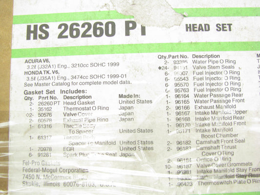 Fel-pro HS26260PT Cylinder Head Gasket Set For 1999 Acura TL 3.5L V6