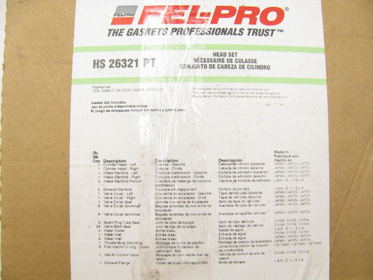 Fel-Pro HS26321PT Cylinder Head Gasket Set For 2006-2018 Toyota Lexus 3.5L