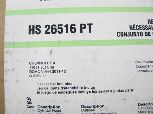 Fel-pro HS26516PT Cylinder Head Gasket Set 2009-11 Chevrolet Pontiac 1.6L-L4