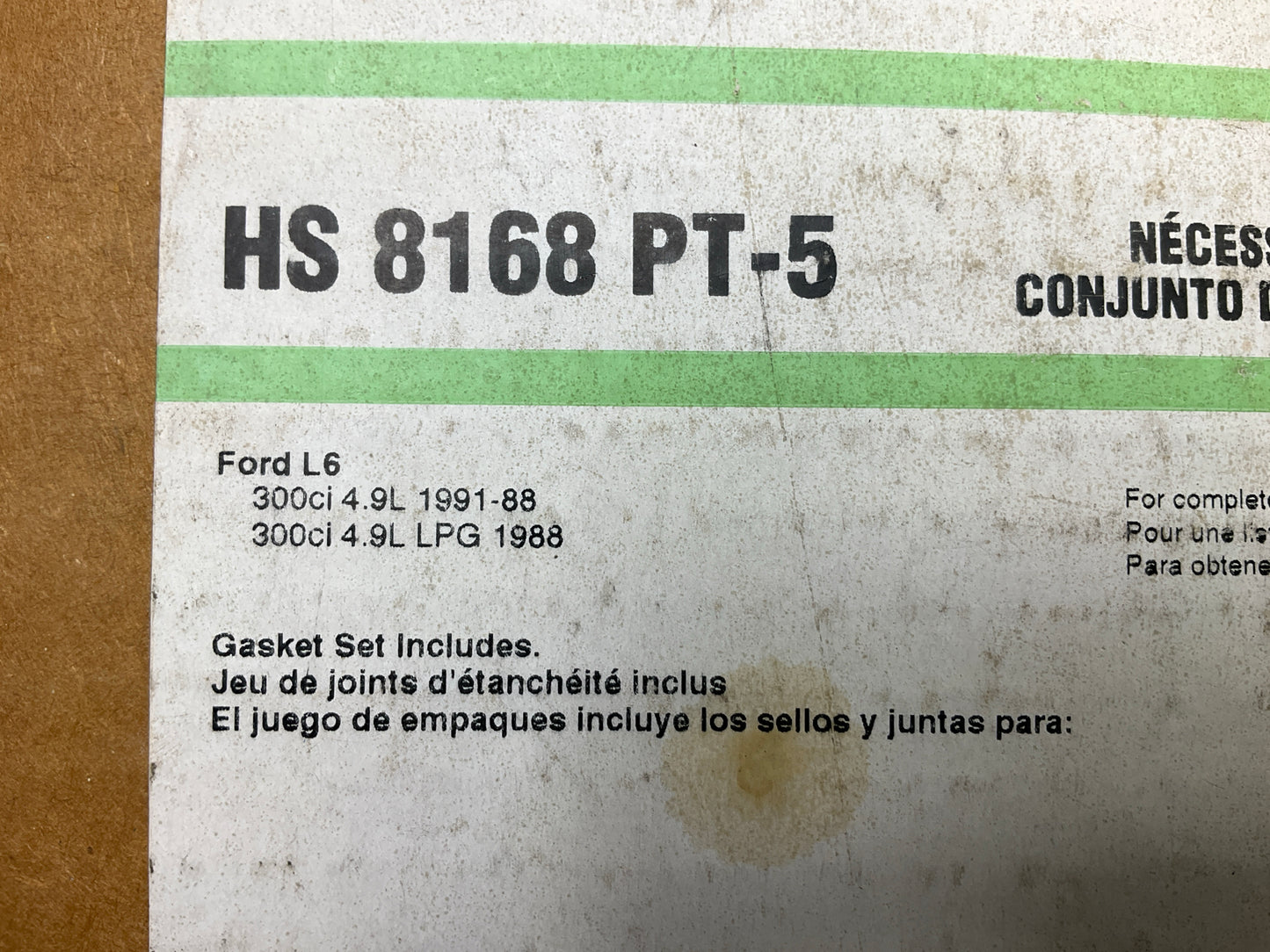 Fel-pro HS8168PT5 Engine Cylinder Head Gasket Set For 1988-1991 Ford 300 4.9L-L6