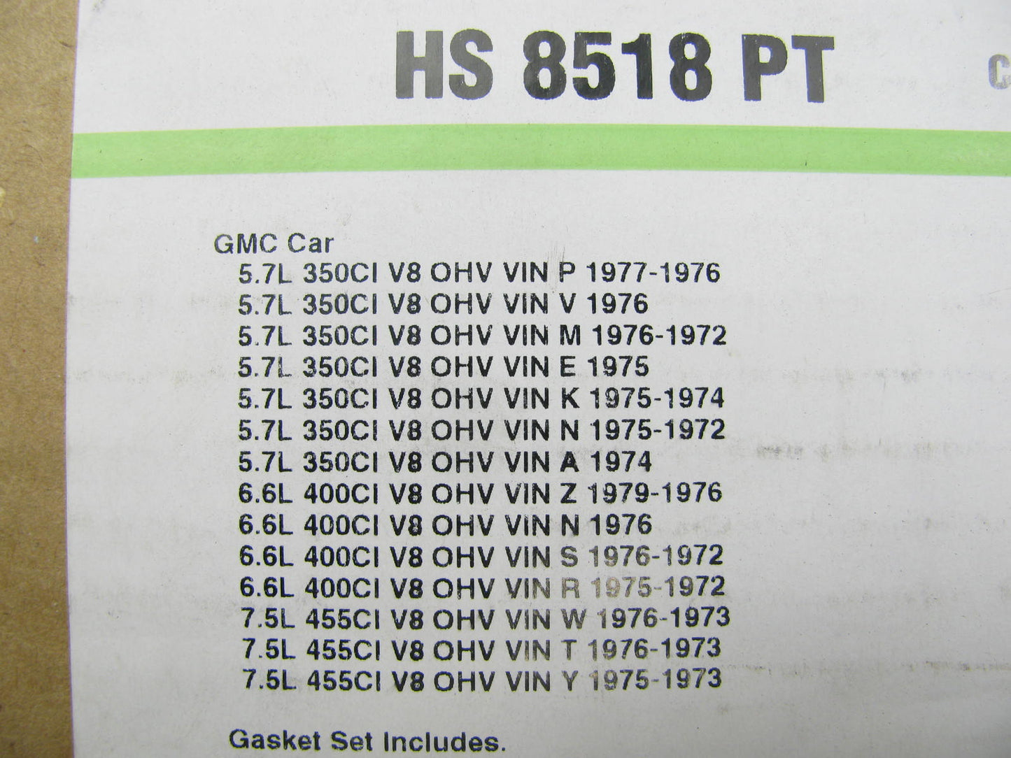 Fel-pro HS8518PT Cylinder Head Gasket Set 1972-1977 Pontiac 350 400 428 455-V8