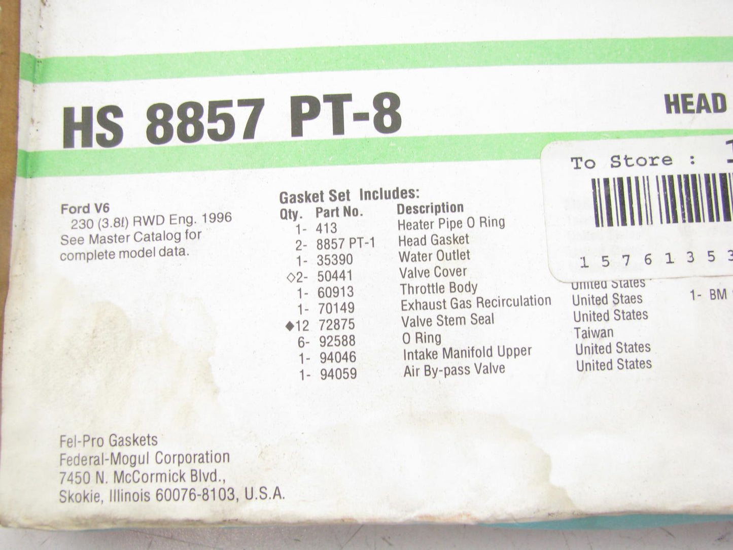 Fel-pro HS8857PT-8 Engine Cylinder Head Gasket Set For 1996 Ford 3.8L-V6