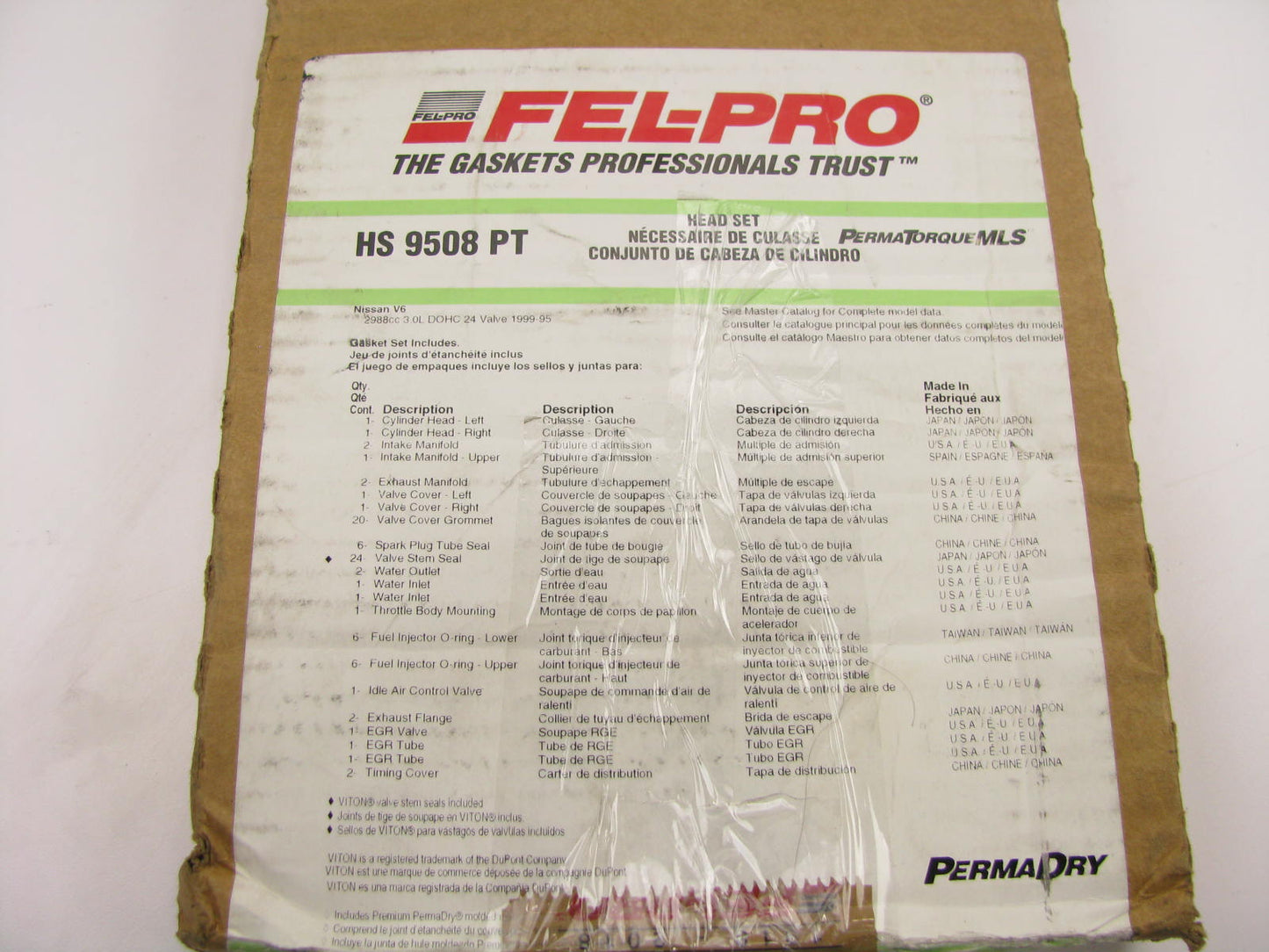 Fel-pro HS9508PT Cylinder Head Gasket Set For 1995-1999 Nissan Maxima 3.0L-V6
