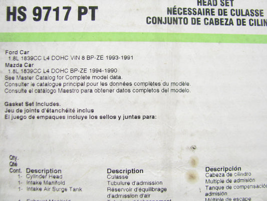 Fel-pro HS9717PT Cylinder Head Gasket Set 1990-1994 Mazda / Ford 1.8L