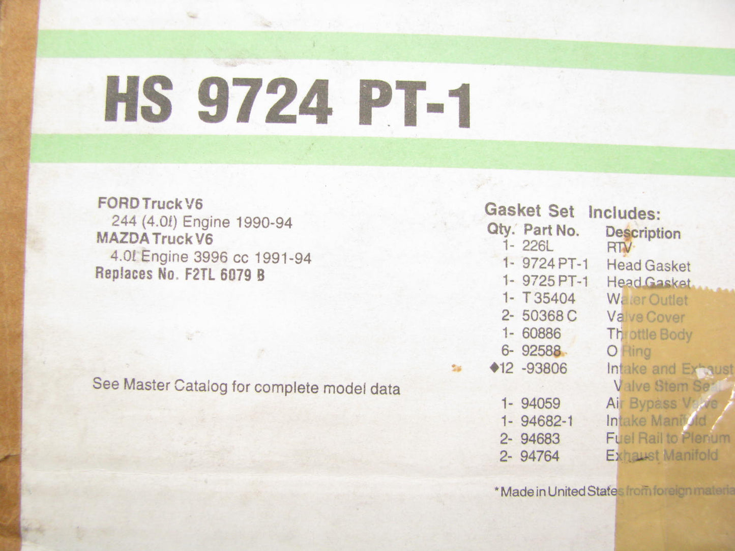 Fel-Pro HS9724PT-1 Cylinder Head Gasket Set For 1990-1994 Ford Mazda 4.0L V6