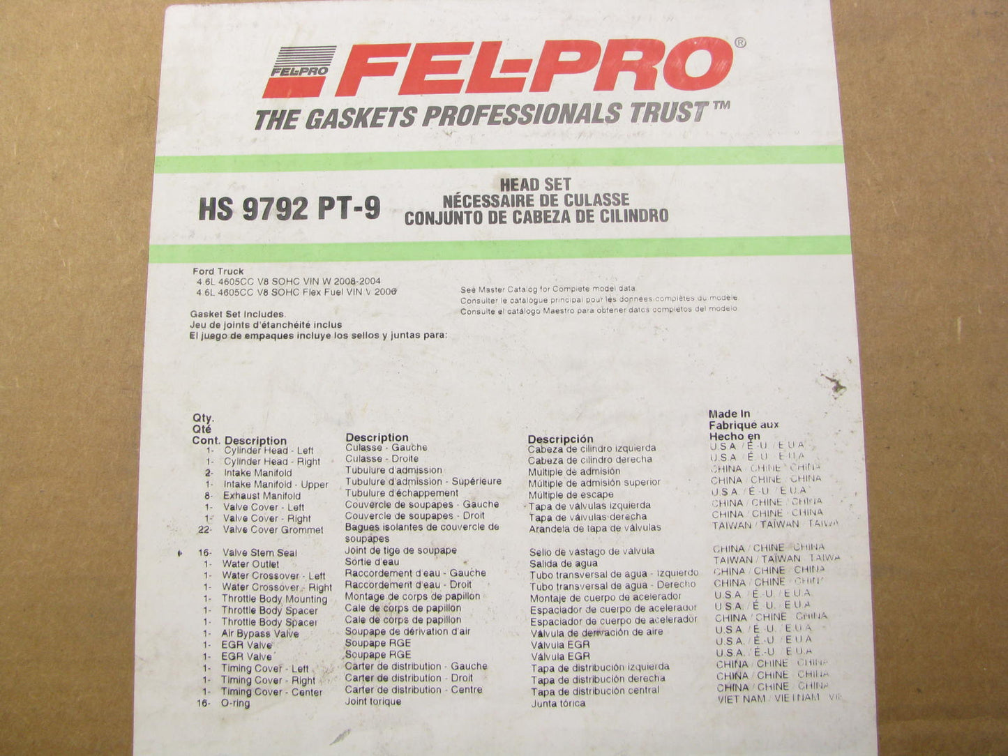 Fel-pro HS9792PT-9 Engine Cylinder Head Gasket Set For 2004-2008 Ford 4.6L-V8