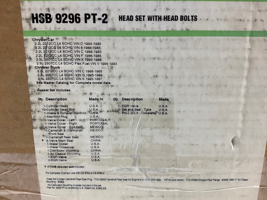 Fel-pro HSB9296PT-2 Cylinder Head Gasket Set For 1985-1995 Chrysler 2.2L 2.5L