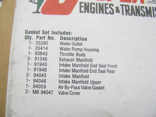 Fel-pro 1989-1993 Ford 3.8L V6 Valve Cover, Intake, Exhaust, Oil Pan Gasket Set