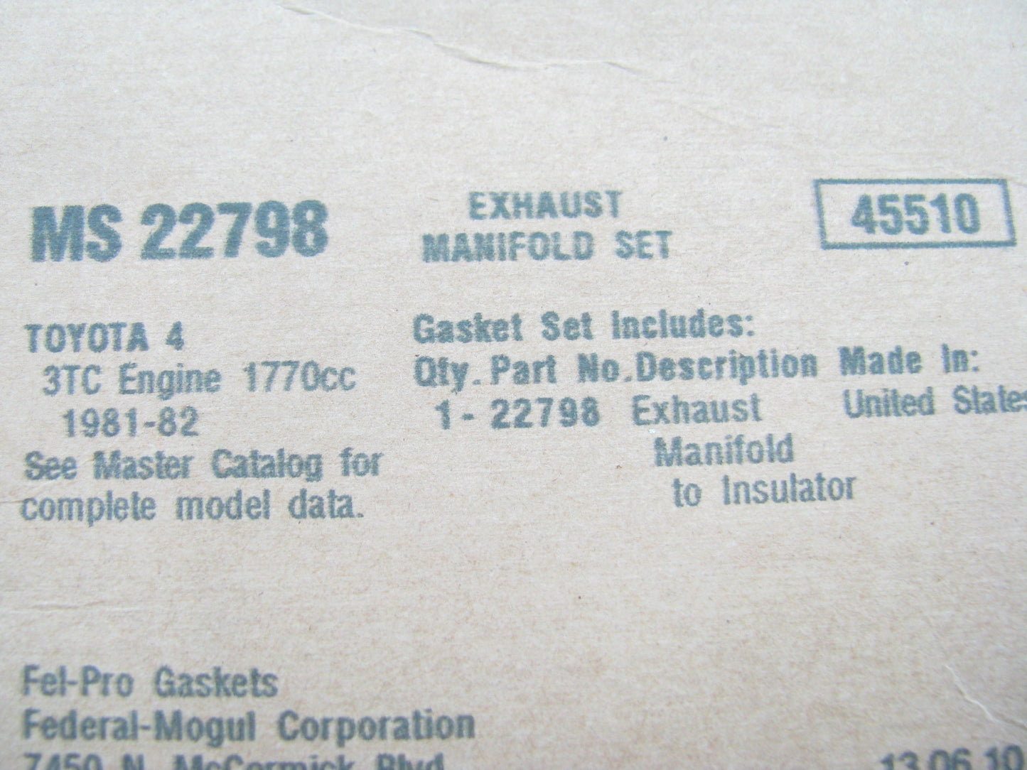 Fel-Pro MS22798 Exhaust Manifold Gasket For 1981-1982 Toyota Corolla 1.8L