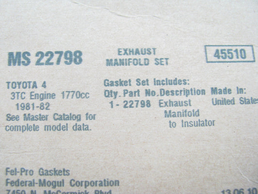 Fel-Pro MS22798 Exhaust Manifold Gasket For 1981-1982 Toyota Corolla 1.8L