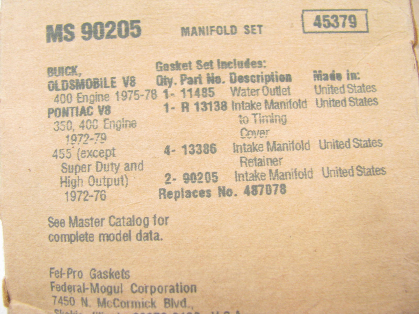 Fel-Pro MS90205 Intake Manifold Gasket Set 1972-79 Pontiac 350 400 455 V8