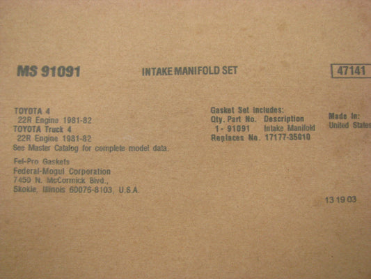 Fel-Pro MS91091 Engine Intake Manifold Gasket For 1981-1982 Toyota 2.4L 22R