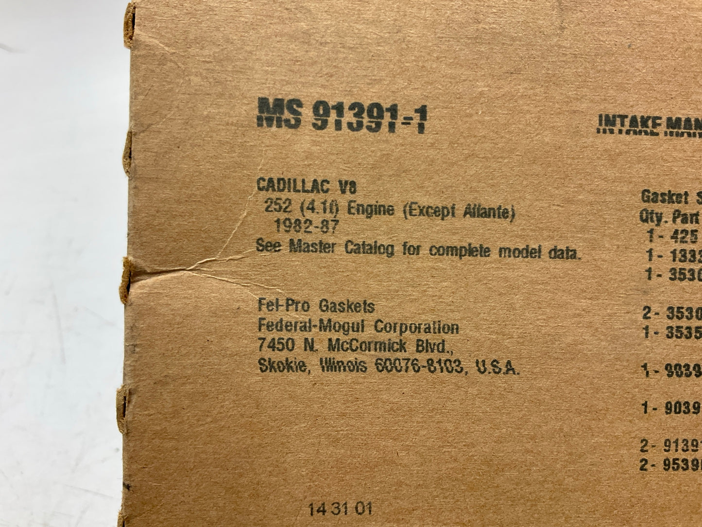 Fel-Pro MS91391-1 Intake Manifold Gasket Set For 1982-1987 Cadillac 250 4.1L V8