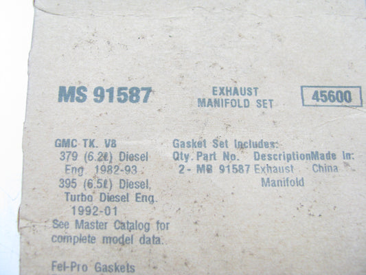 Fel-pro MS91587 Exhaust Manifold Gasket Set For 82-02 Chevy GMC 6.2L 6.5L Diesel