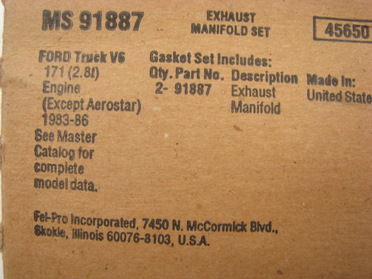 Fel-Pro MS91887 Exhaust Manifold Gasket Set For 1983-1985 Ford 2.8L V6