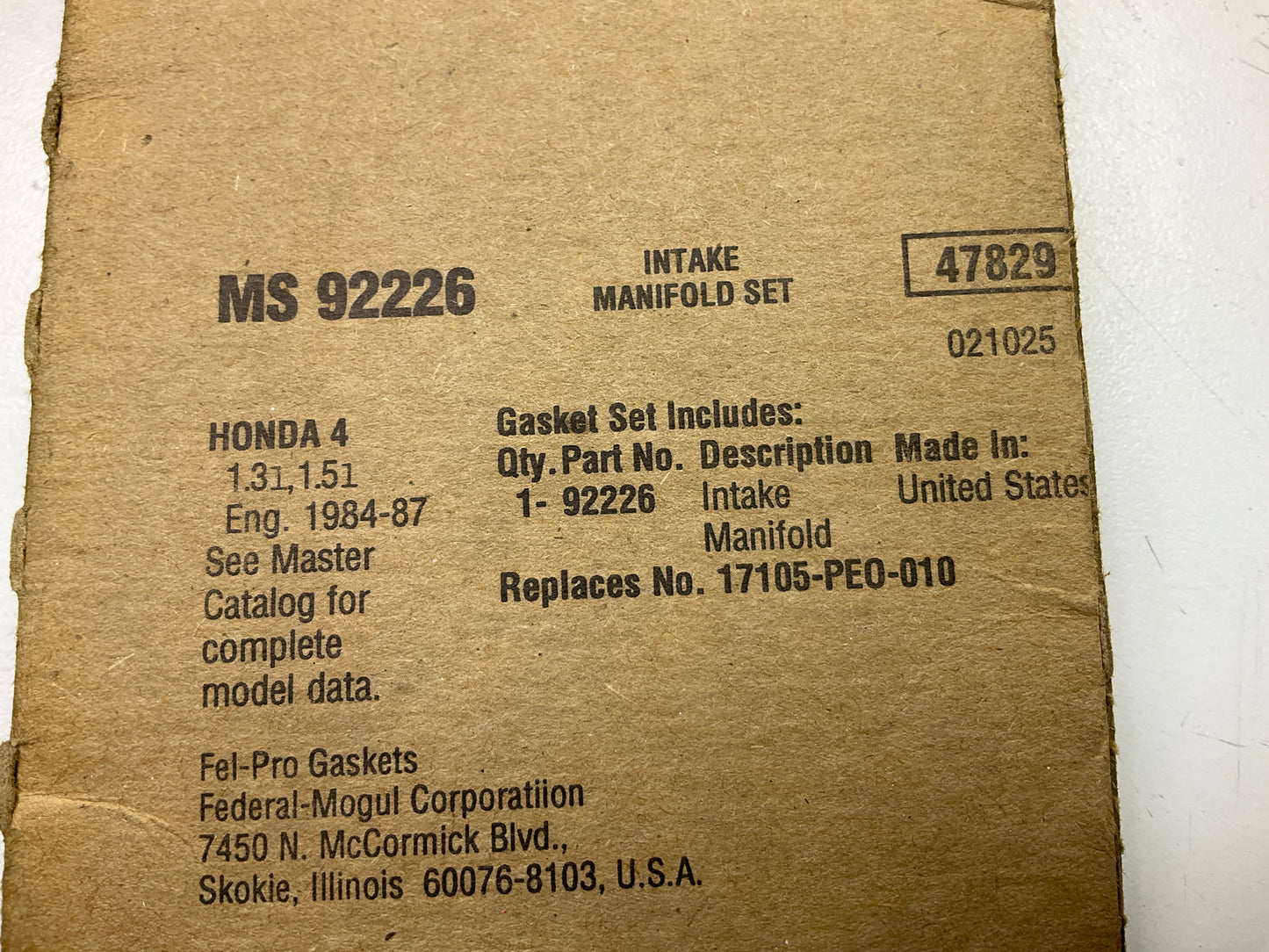 Fel-Pro MS92226 Engine Intake Manifold Gasket 1984-1987 Honda 1.3L 1.5L I4
