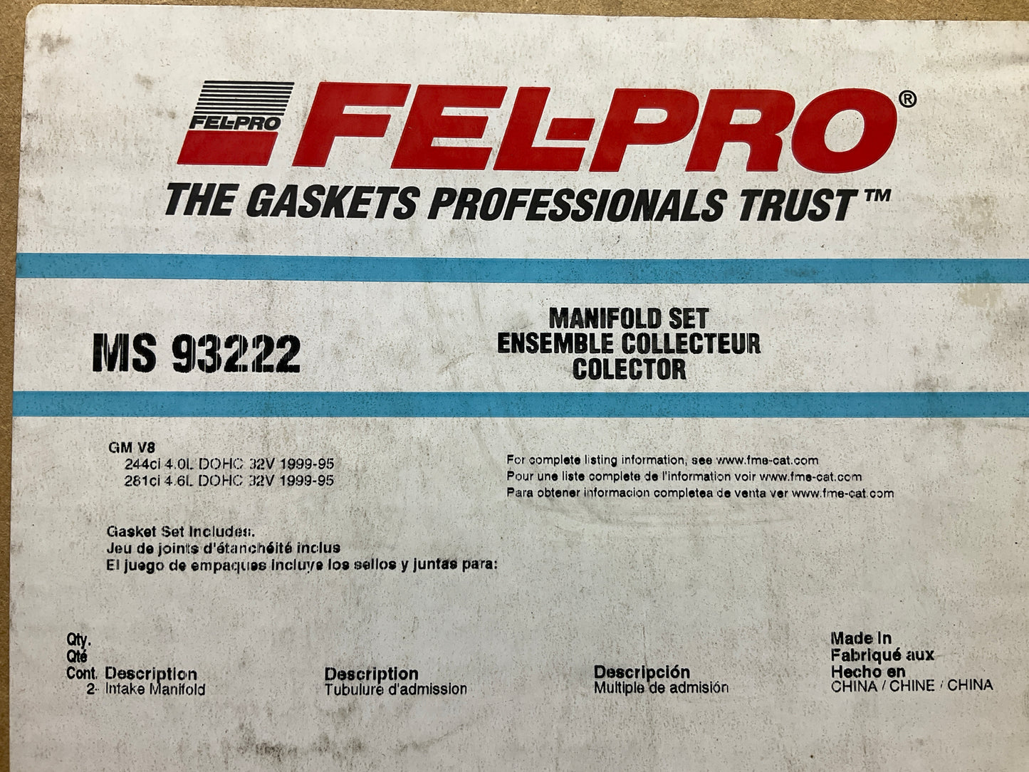 Fel-pro MS93222 Engine Intake Manifold Gasket Set 1994-1999 Cadillac 4.0L 4.6L