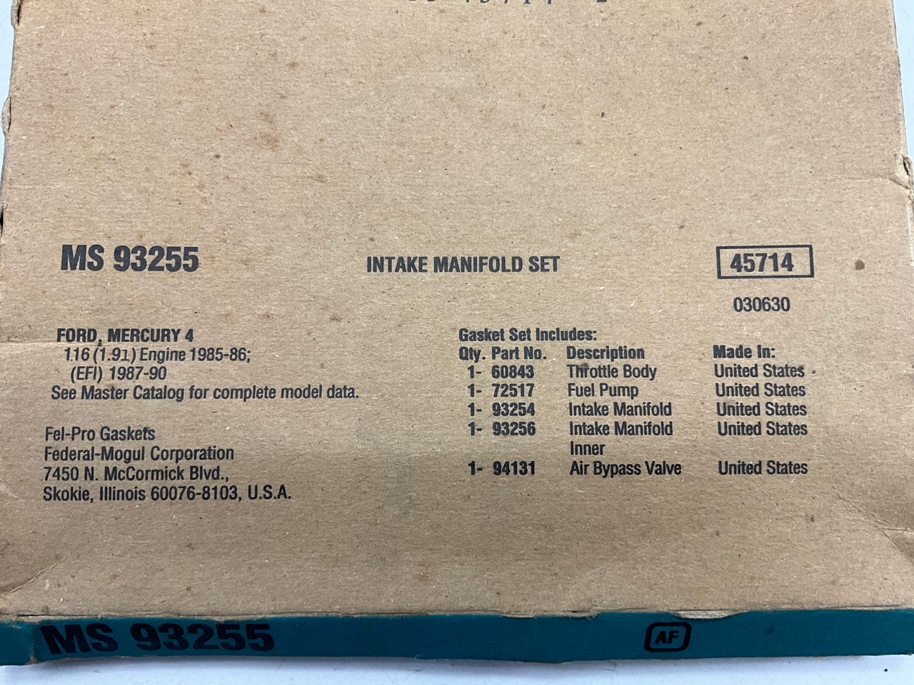 FEL-PRO MS93255 Engine Intake Manifold Gasket Set - 1985-1990 Ford 1.9L L4