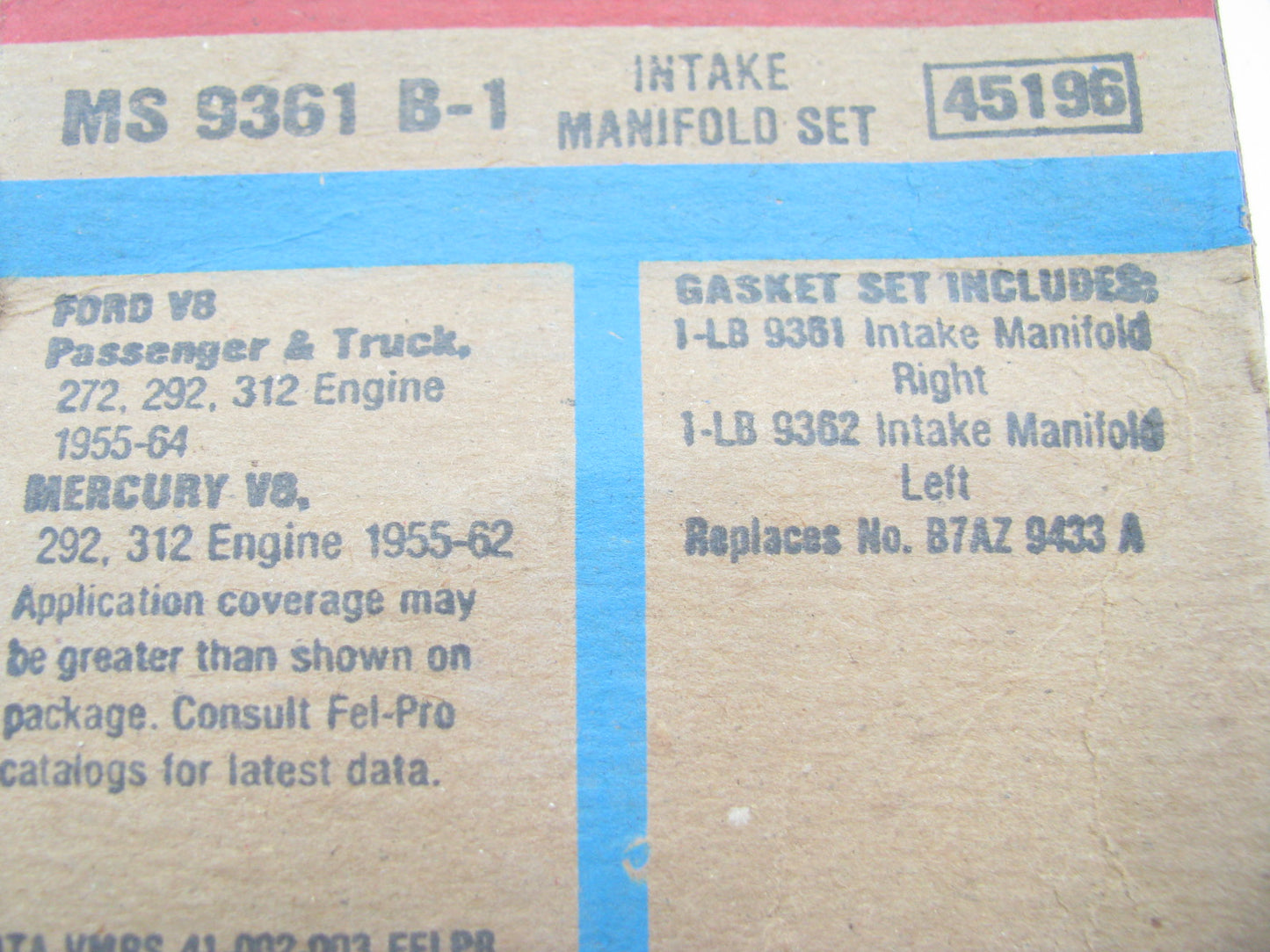 FEL-PRO MS9361B-1 Intake Manifold Gasket Set - 55-65 Ford 272 292 312 Y-block V8