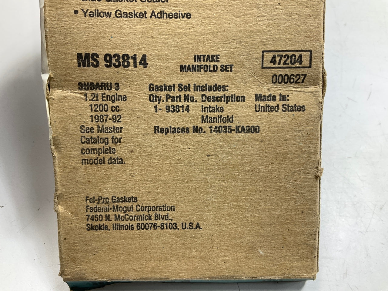 Fel-Pro MS93814 Engine Intake Manifold Gasket For 1987-92 Subaru Justy 1.2L-L3