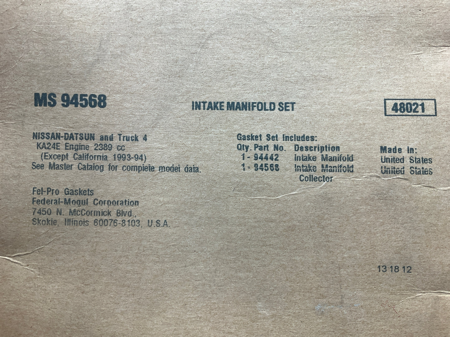 Fel-Pro MS94568 Intake Manifold Gasket Set For 1990-94 Nissan D21 Hardbody 2.4L