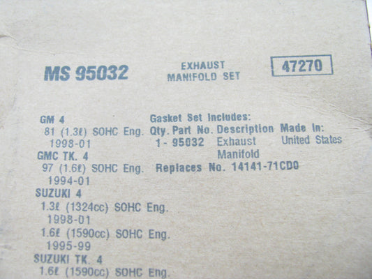 Fel-Pro MS95032 Exhaust Manifold Gasket 1992-02 Suzuki Chevrolet 1.3L 1.6L I4