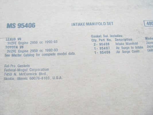 Fel-pro MS95406 Engine Intake Manifold Gasket Set 1992-93 Lexus, Toyota 3.0L V6